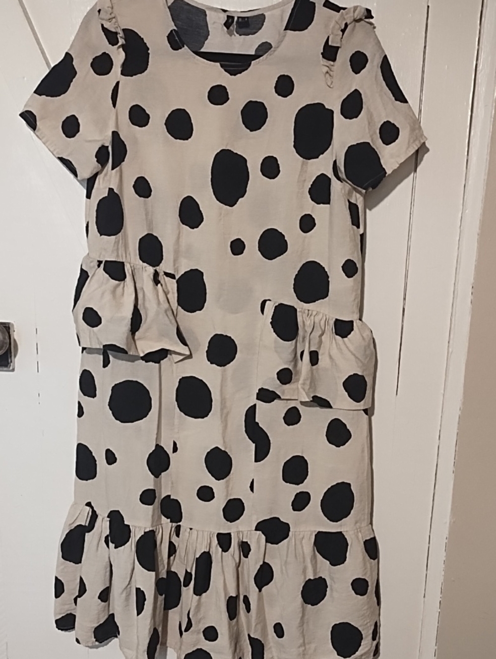 Vero Moda Cream Dress with Black Polka Dots Oversized Small. See Pics For P2P .